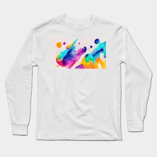 Modern Contemporary Abstract Watercolor Colorful Multicolored Cosmic Splash Galaxy Long Sleeve T-Shirt